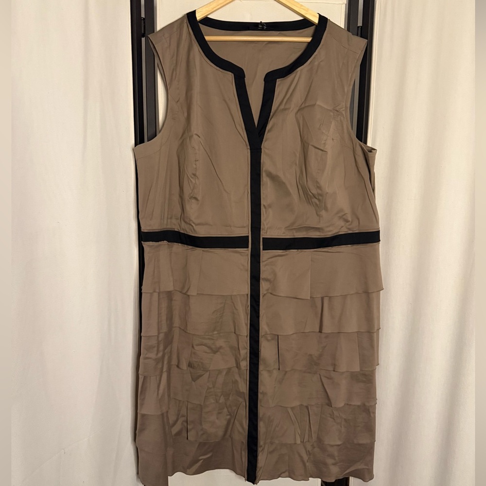 Alfani Sleeveless Taupe Dress with Black Trim